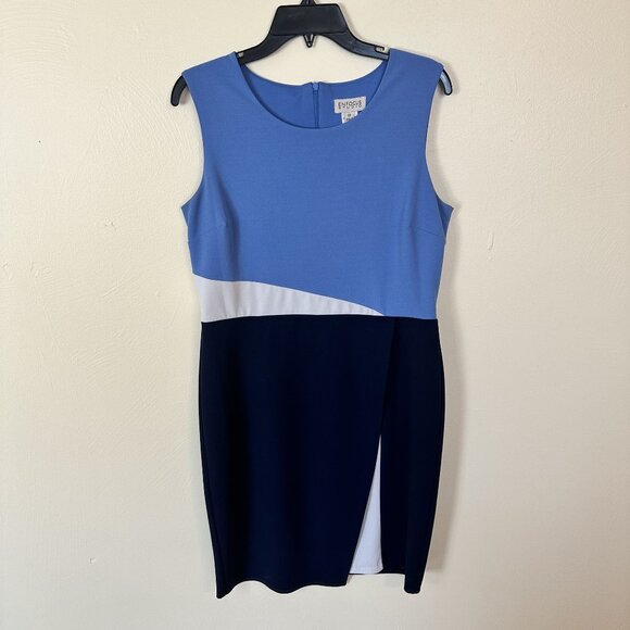 Enfocus Studio Colorblock Dress Sleeveless 12 Blue White Womens Career Sheath - Picture 8 of 8